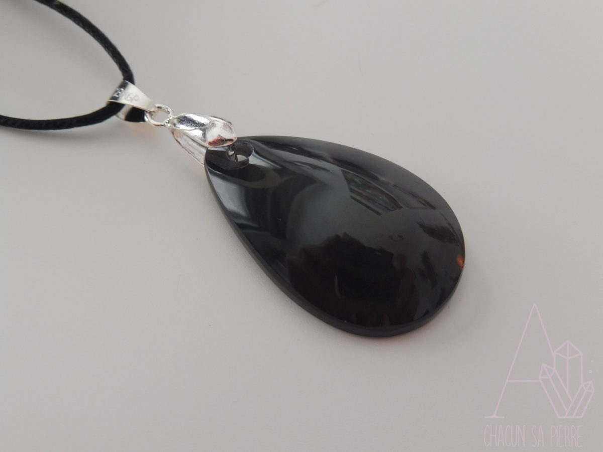 Pendentif  Obsidienne Oeil Celeste 31x19mm monté sur bélière œil 