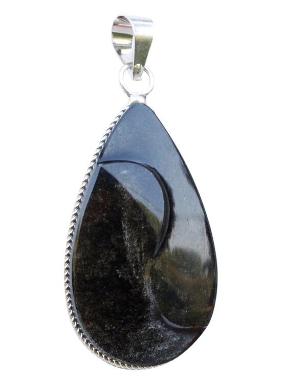 Obsidienne argentée pendentif goutte yin et yang