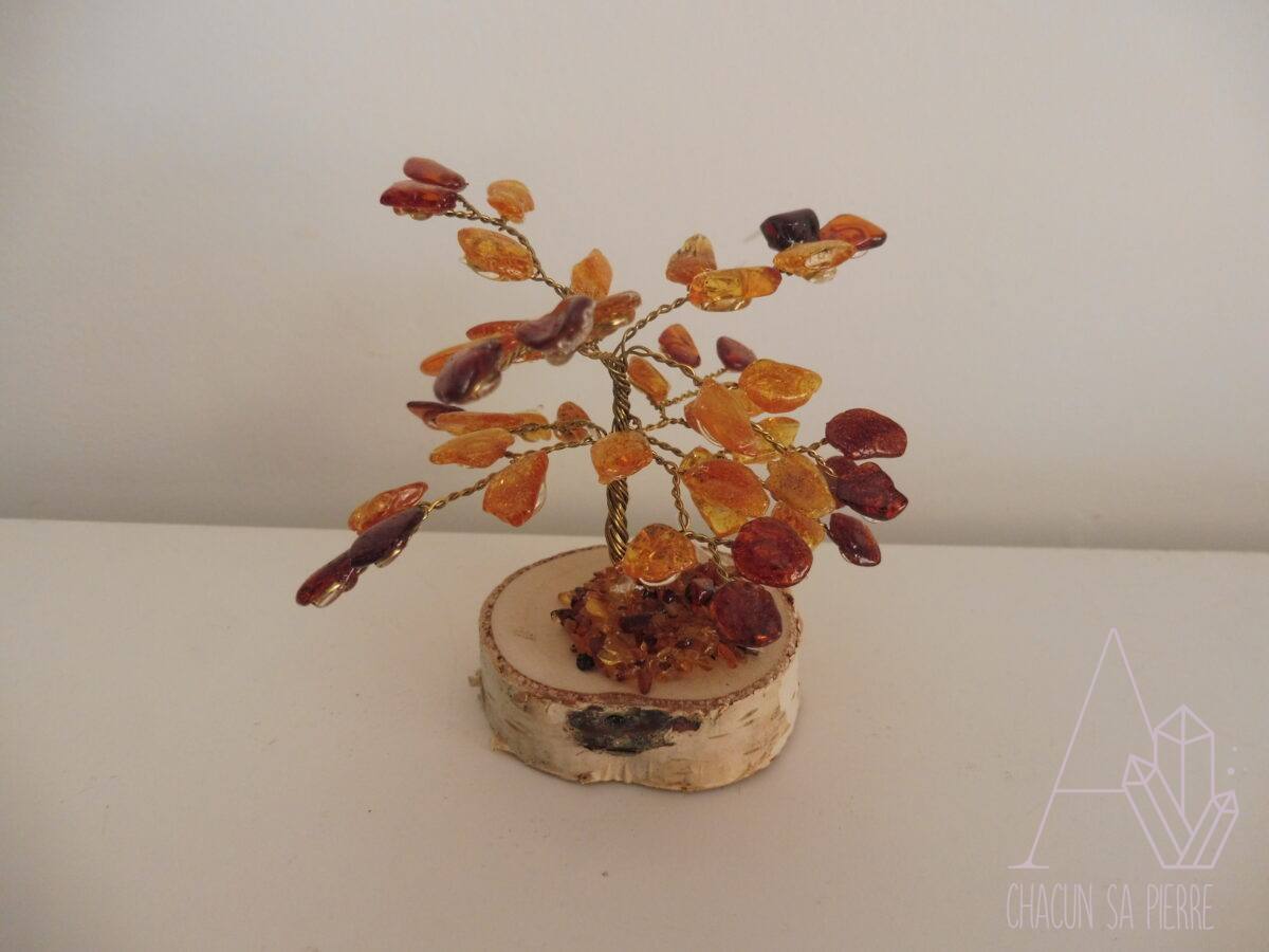 Attrape-soleil ambre et bois arbre de vie décoration naturelle