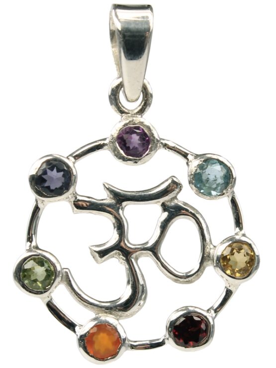 7 chakras pendentif argent OM