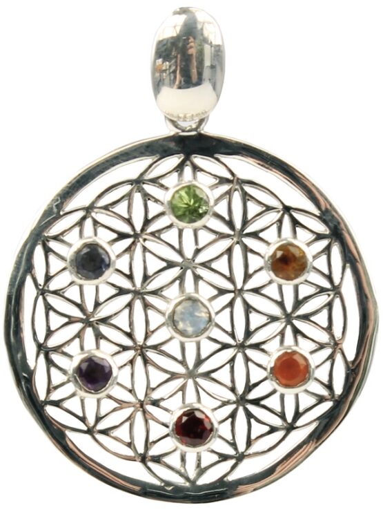 7 chakras pendentif argent Fleur de vie