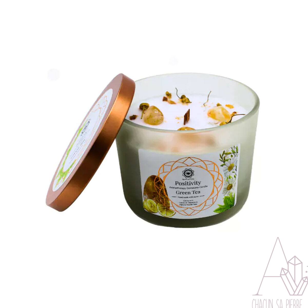 Bougie Positivité (Citrine chauffé et thé vert)